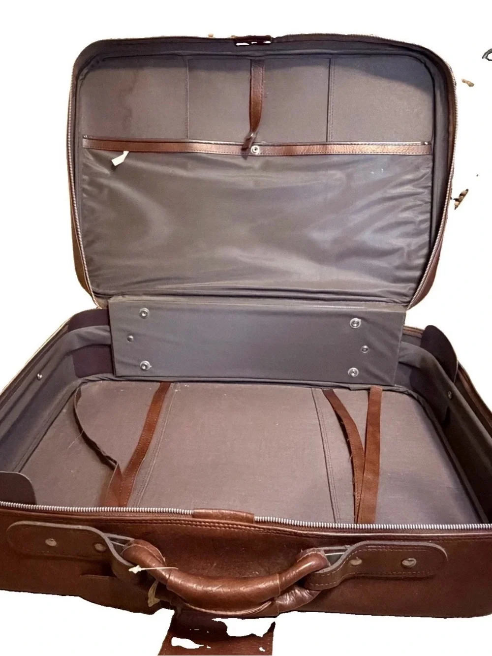 Vintage Brown Leather Suitcase Set 2 Nesting Luggage Keys Clean EUC